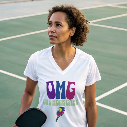 Women’s Relaxed V-Neck T-Shirt - OMG - ONE MORE GAME